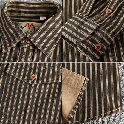 Men's Retro Stripe Long-Sleeve Casual Shirt
