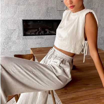 Chic Casual Crop Top and Pants Set