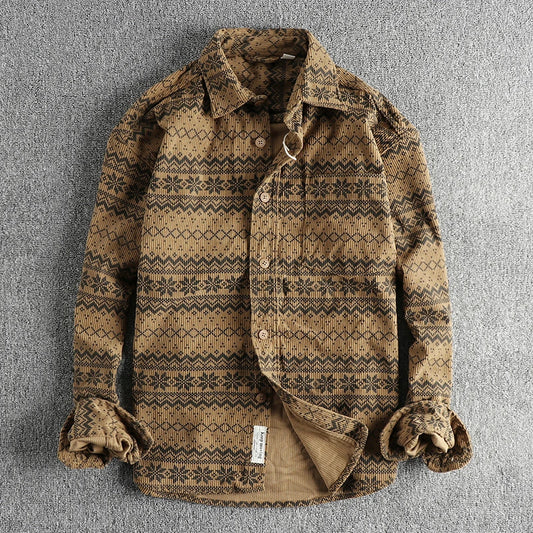 Vintage Retro Printed Corduroy Shirt