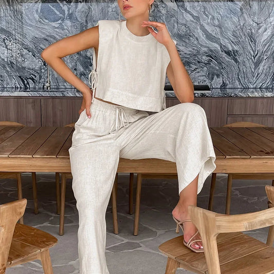 Chic Casual Crop Top and Pants Set