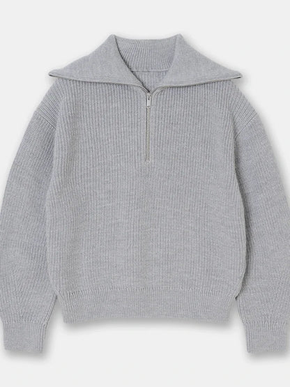 Nordic Zip Up Stripe Lapel Long Sleeve Sweater