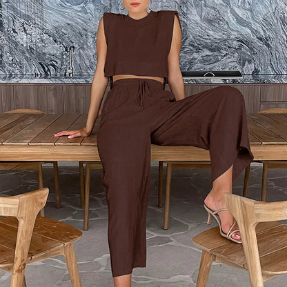 Chic Casual Crop Top and Pants Set