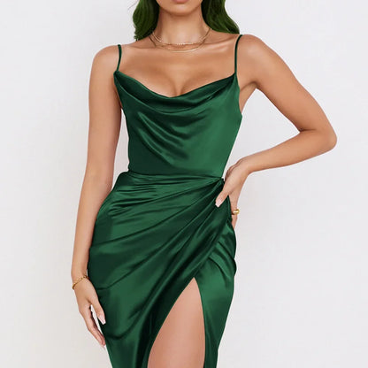 Stylish Shine Glitter Satin Lace-Up Party Dress