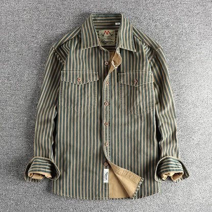 Men's Retro Stripe Long-Sleeve Casual Shirt