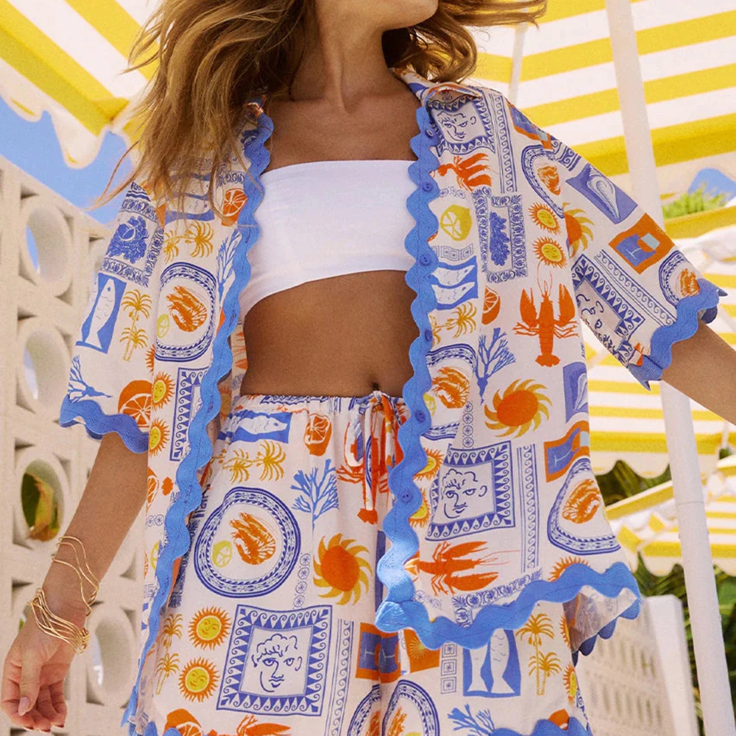 Beyond Retro Coastal Printed Shirt and Short Set