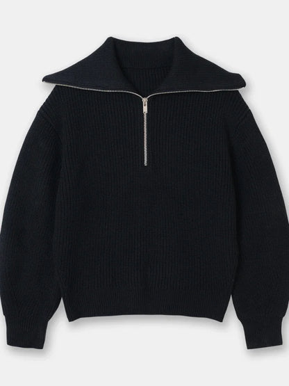 Nordic Zip Up Stripe Lapel Long Sleeve Sweater