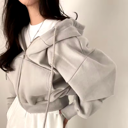 Women's Casual Warm Loose Zipper Hoodie Jacket