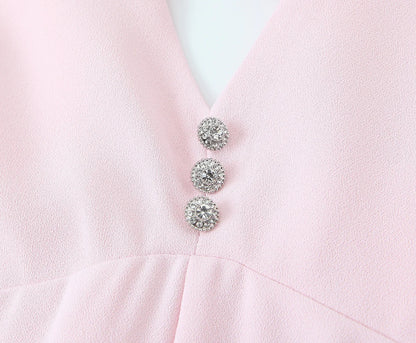 Woman V-Neck Backless Pink Mini Dress