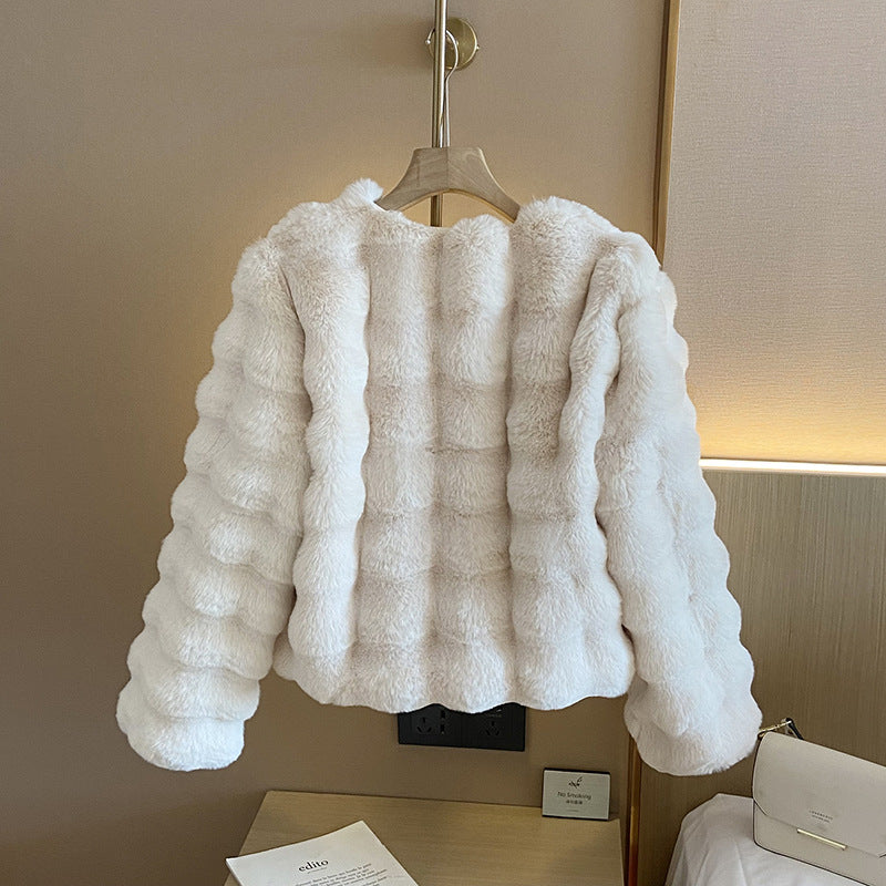 Amelie Collarless Faux Fur Coat