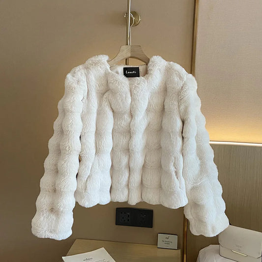 Amelie Collarless Faux Fur Coat