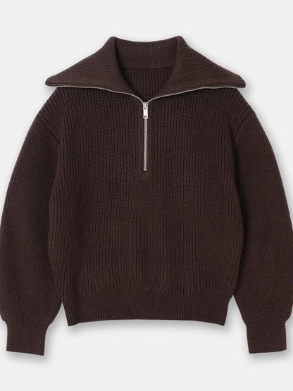 Nordic Zip Up Stripe Lapel Long Sleeve Sweater