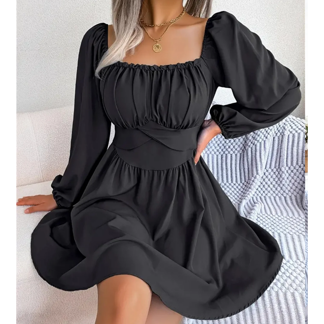 Women's Ruched Square Neck Dress