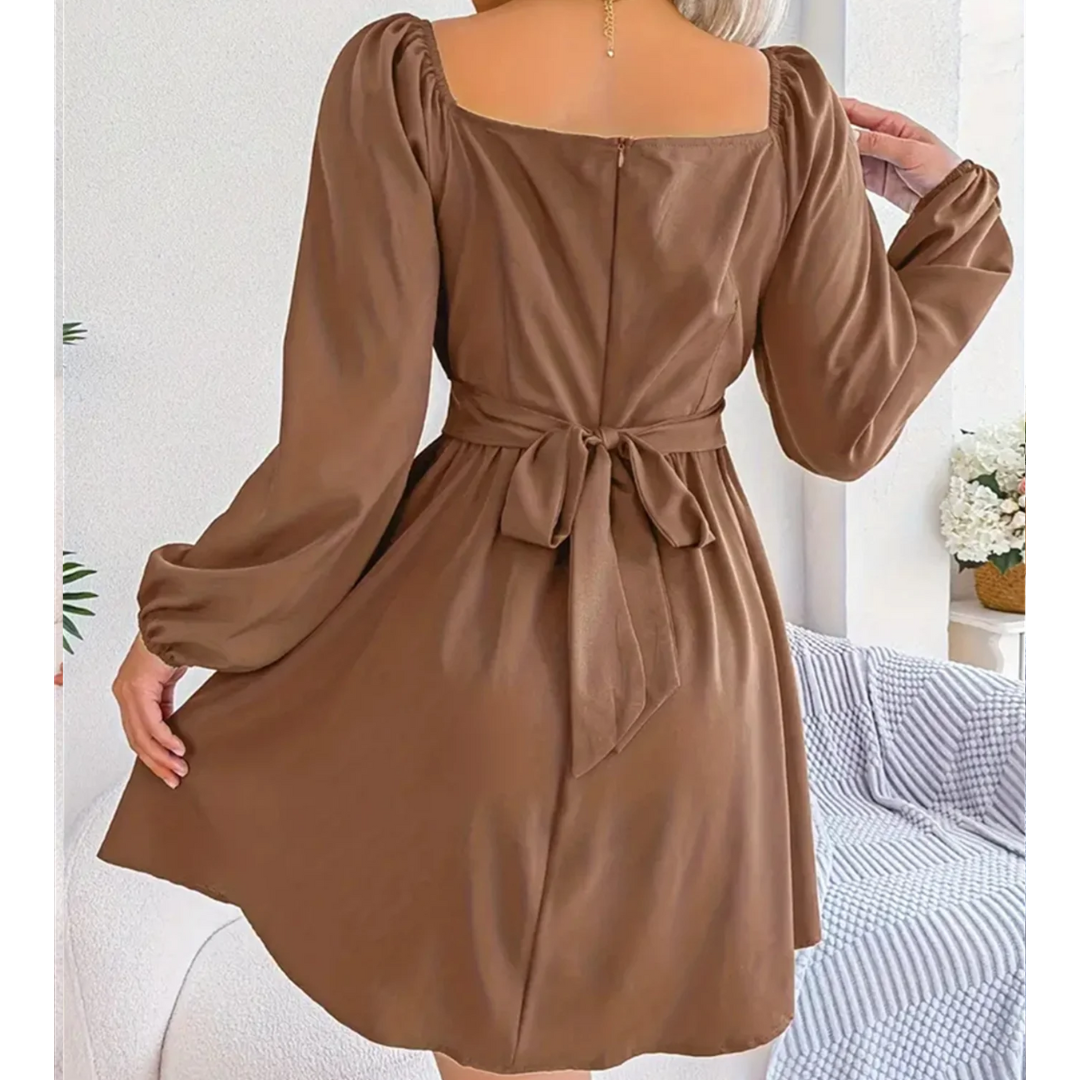 Women's Ruched Square Neck Dress