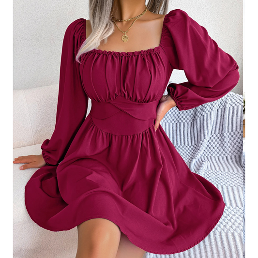 Women's Ruched Square Neck Dress