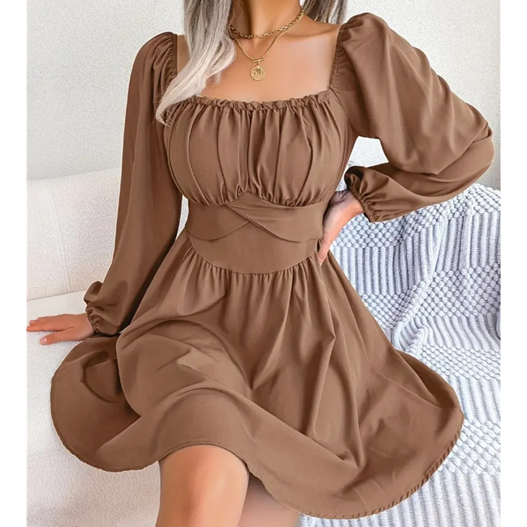 Women's Ruched Square Neck Dress