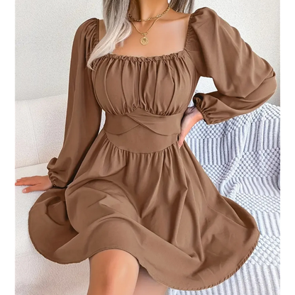 Women's Ruched Square Neck Dress