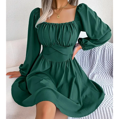 Women's Ruched Square Neck Dress