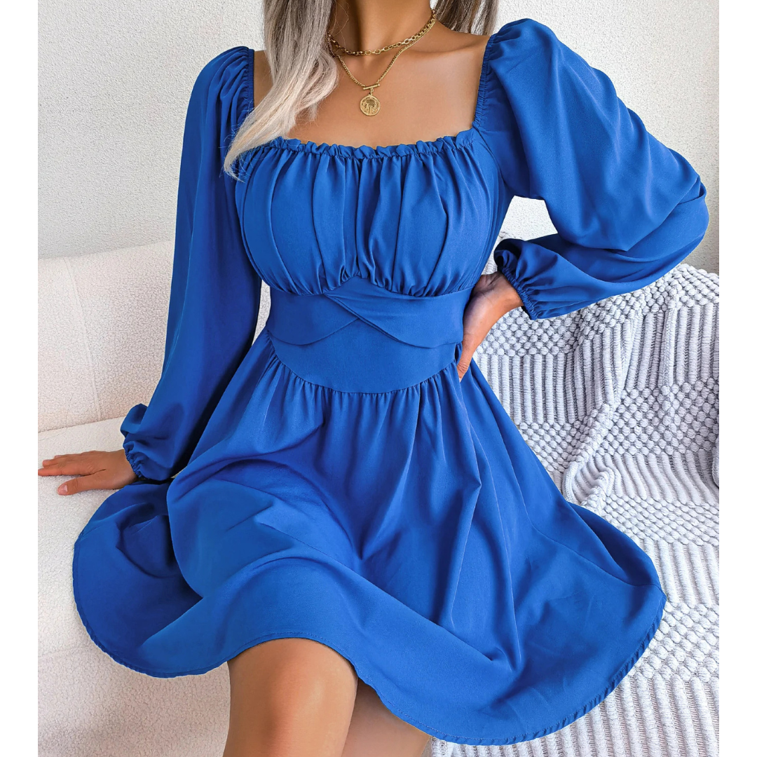 Women's Ruched Square Neck Dress
