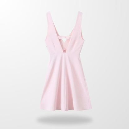 Woman V-Neck Backless Pink Mini Dress