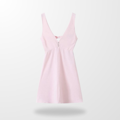 Woman V-Neck Backless Pink Mini Dress