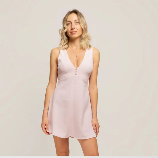 Woman V-Neck Backless Pink Mini Dress