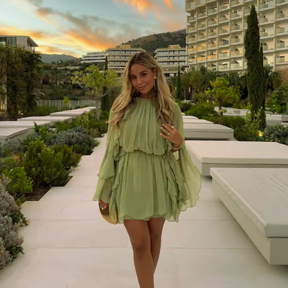Angelina Ruffle Round Neck Mini Dress