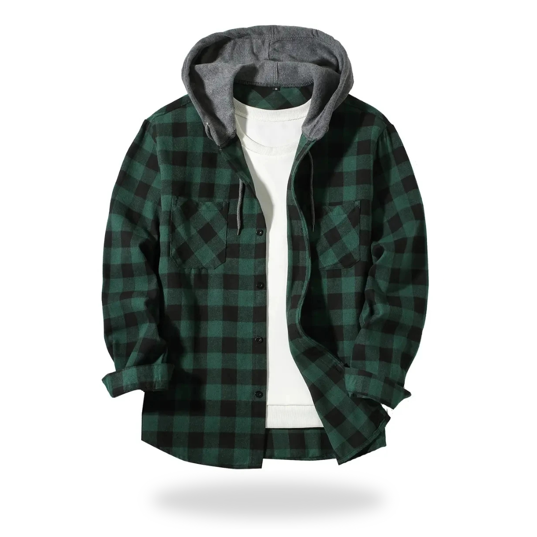 Beyond Street Hooded Plaid Shirt Jacket