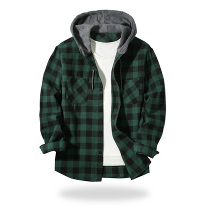 Beyond Street Hooded Plaid Shirt Jacket