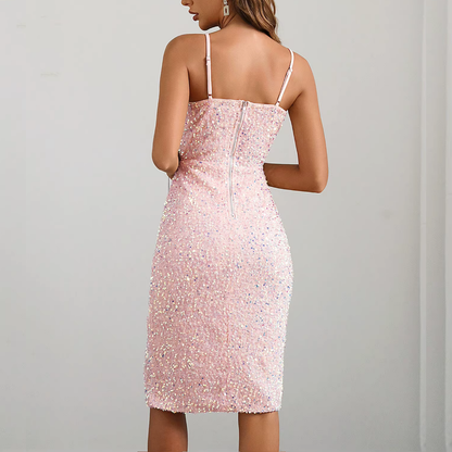 Classic Glam Glitter Knit Slit Midi Dress