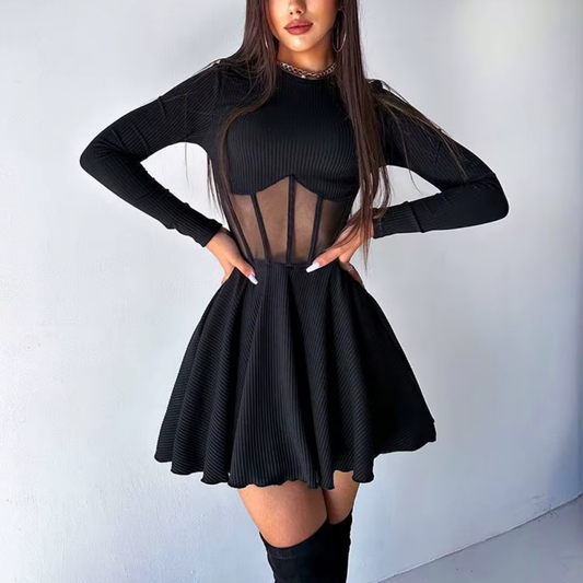 Brandy Long Sleeves Lace Satin Bodycon Mini Dress
