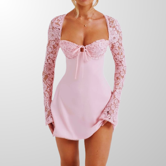 Sultry Vibes Sheer Lace Corset Skater Dress