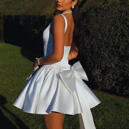 Fanciful Charm Tie-Back A-Line Taffeta Party Dress