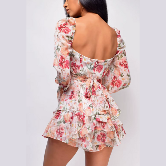 Lovely Strapless Lace Ruffle Skater Dress