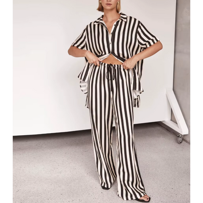 Casual Loose Striped Shirt and Pants Set