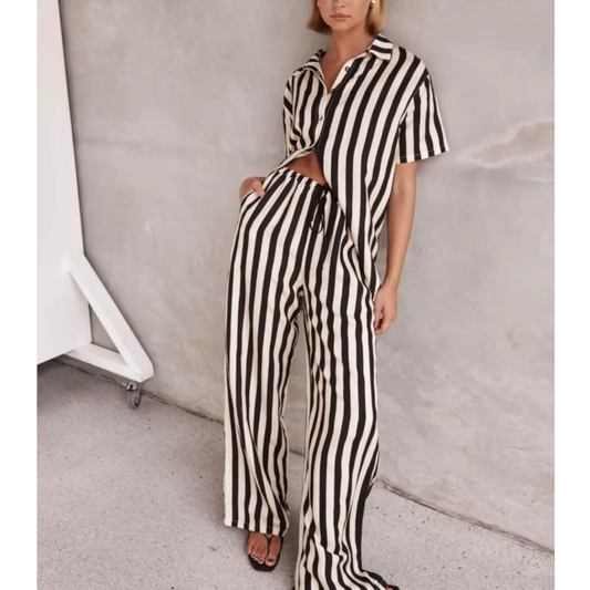 Casual Loose Striped Shirt and Pants Set