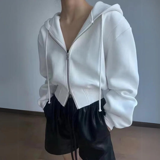Celina Crop Casual Zip-Up Hoodie