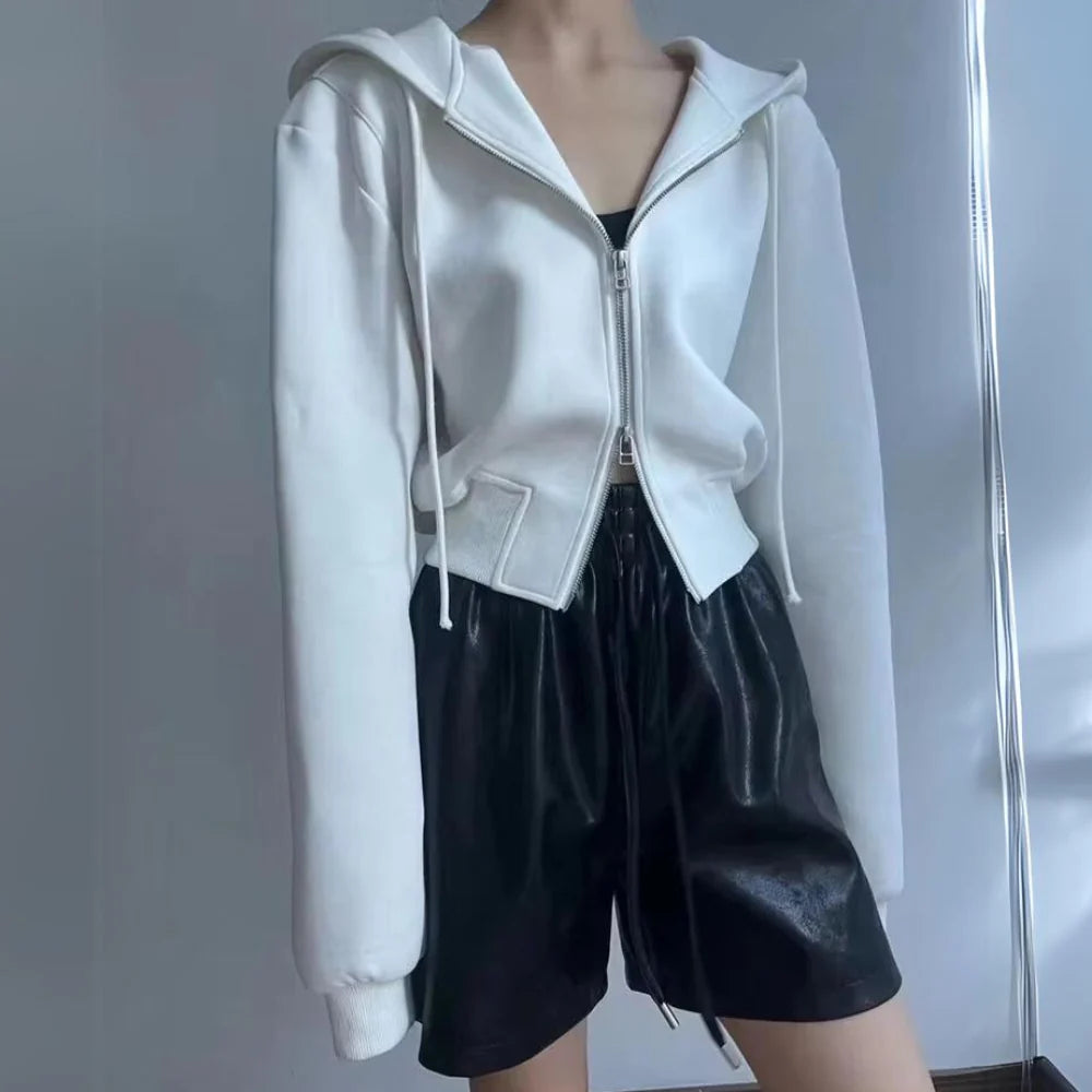 Celina Crop Casual Zip-Up Hoodie